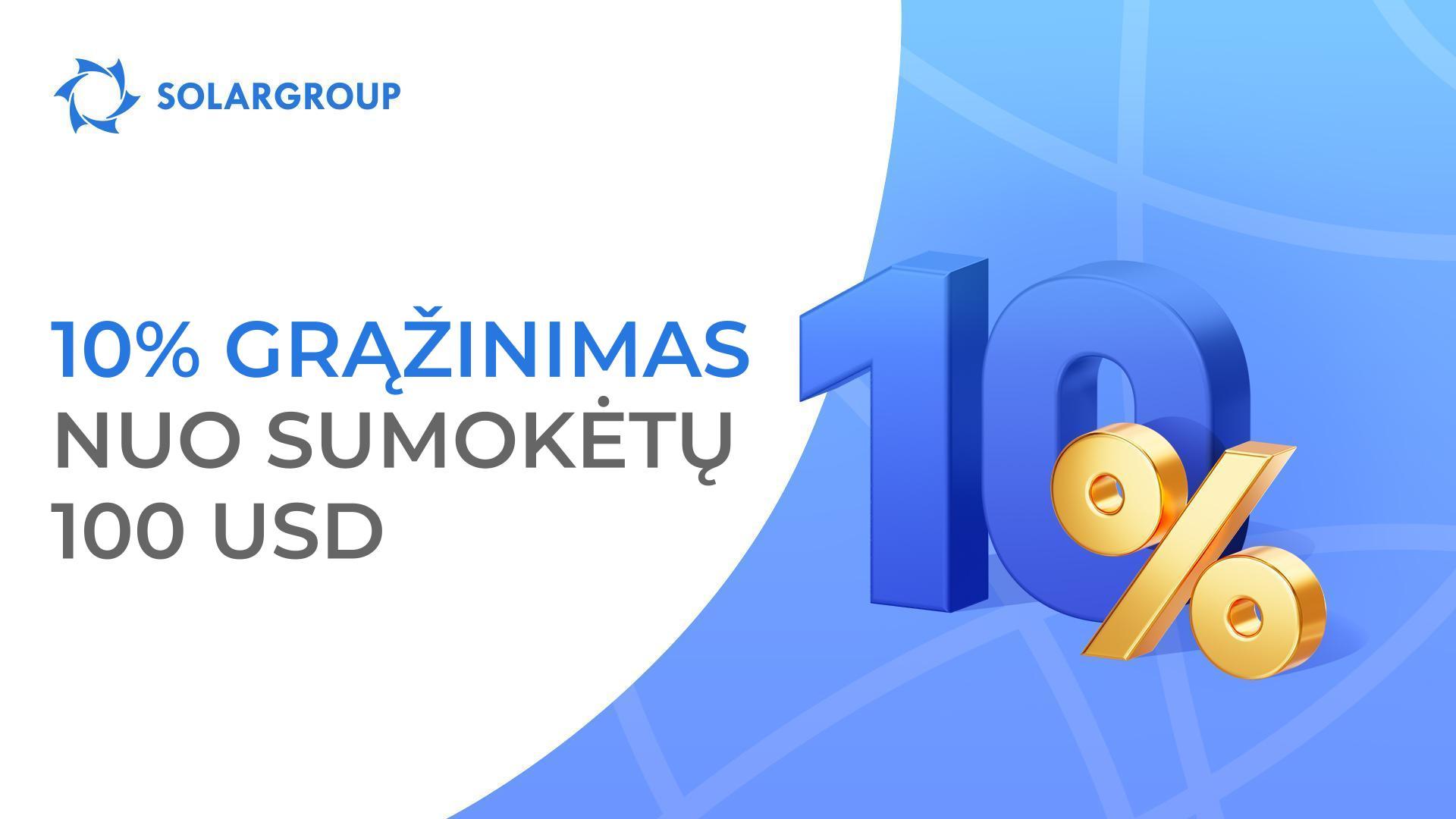 Gaukite po 10 USD grąžinimą už kiekvienus sumokėtus 100 USD, kai perkate naują paketą