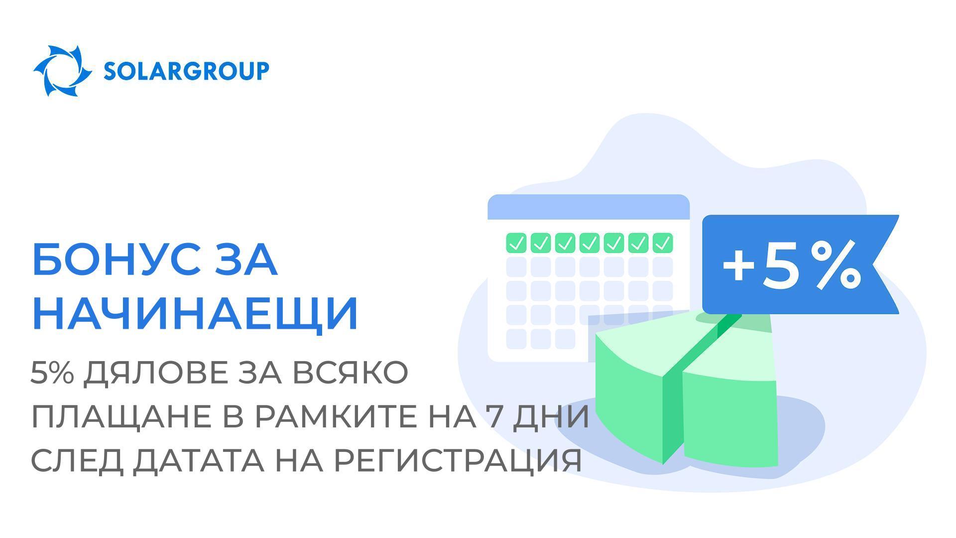 Бонус за начинаещи: ще подарим 5% дялове за всяко плащане в рамките на 7 дни след регистрация