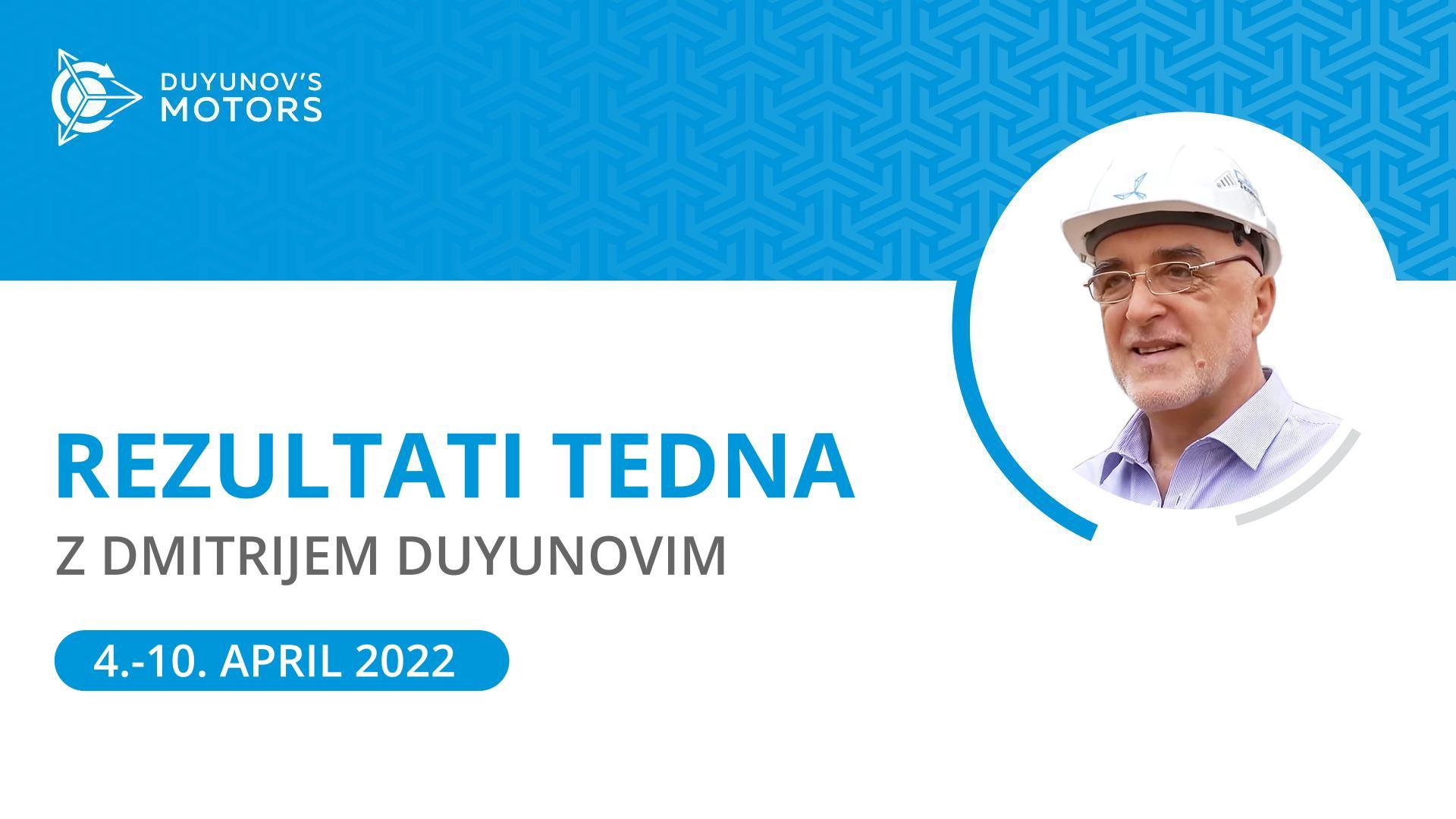 Rezultati tedna v projektu "Duyunovovi motorji"