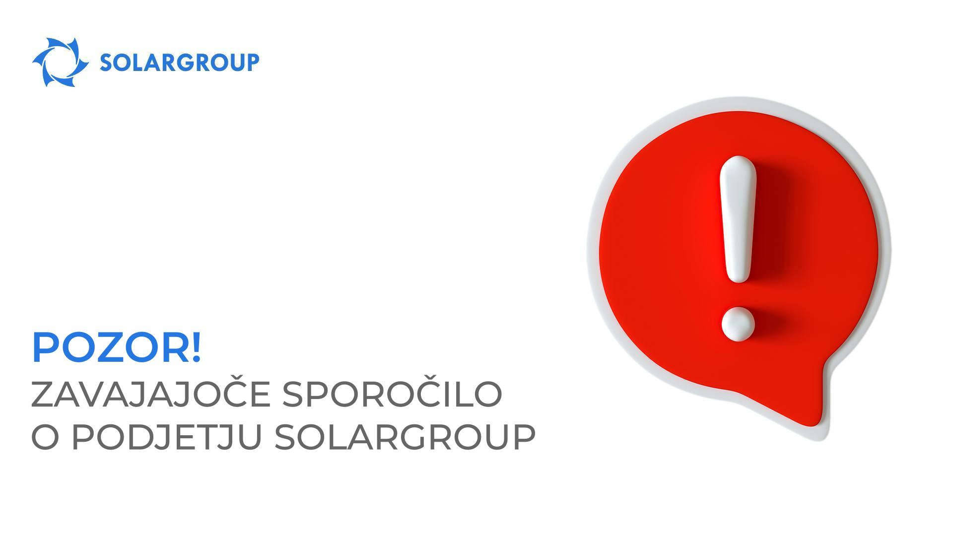 Pozor! Zavajajoče sporočilo o projektu SOLARGROUP