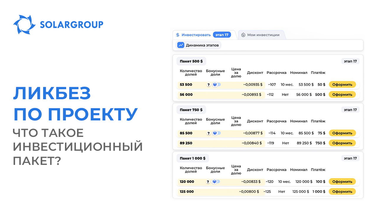 Ликбез по проекту. Что такое инвестиционный пакет?