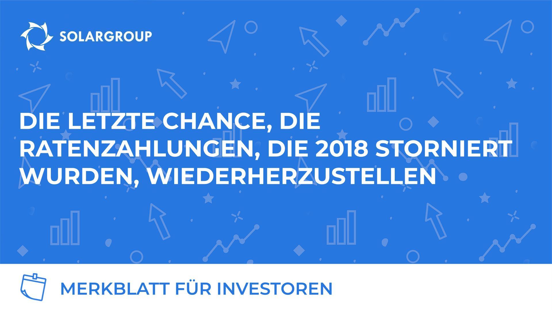 Nutzen Sie die Chance, zu den vorteilhaftesten Bedingungen in das Projekt wieder einzusteigen
