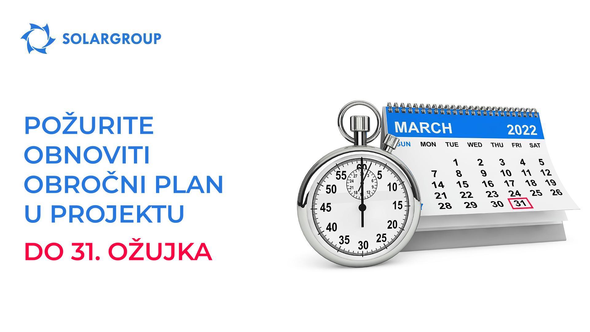 Požurite obnoviti obročni plan u projektu do 31. ožujka