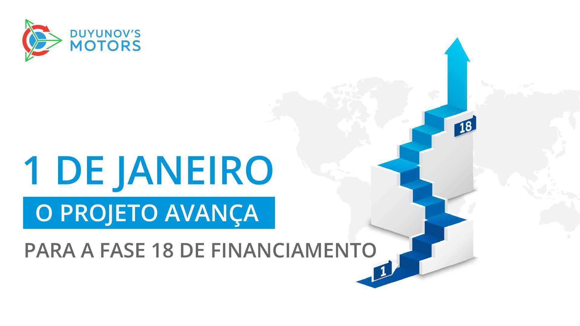 No dia 1 de janeiro, o projeto "Duyunov's motors" avança para a fase 18 de financiamento!