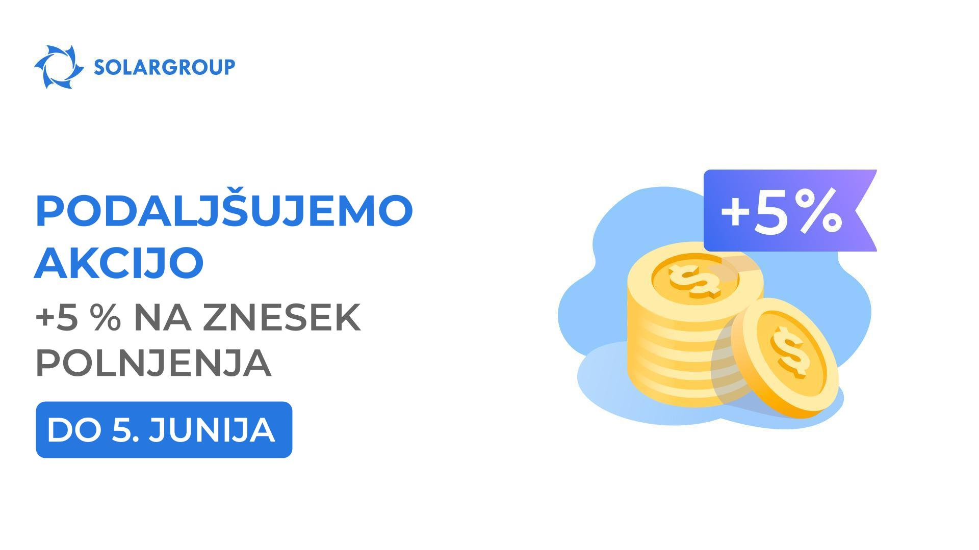 Podaljšujemo promocijo "+5 % na znesek polnjenja računa" do 5. junija
