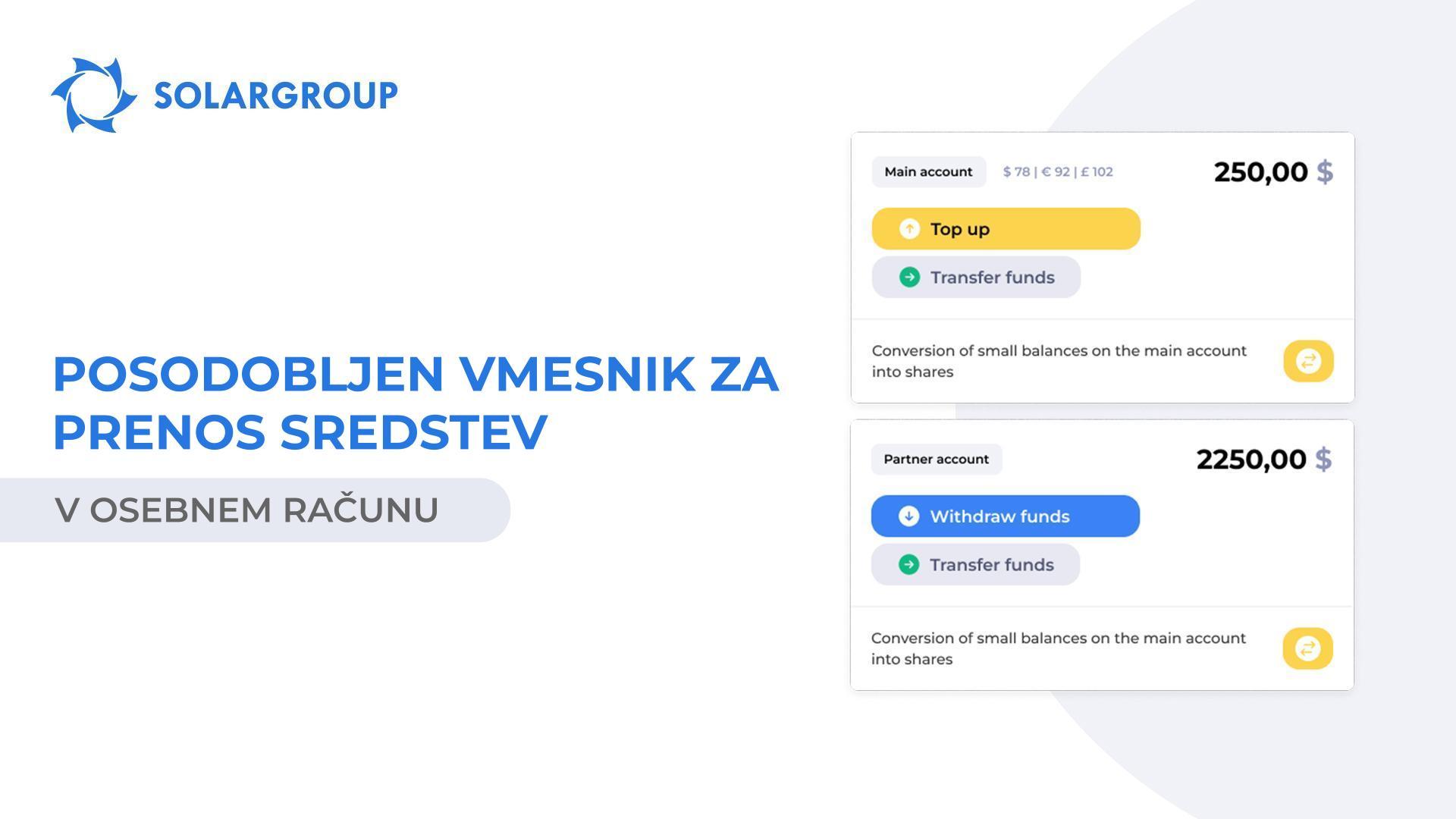 Posodobljen vmesnik za prenos sredstev v osebnem računu
