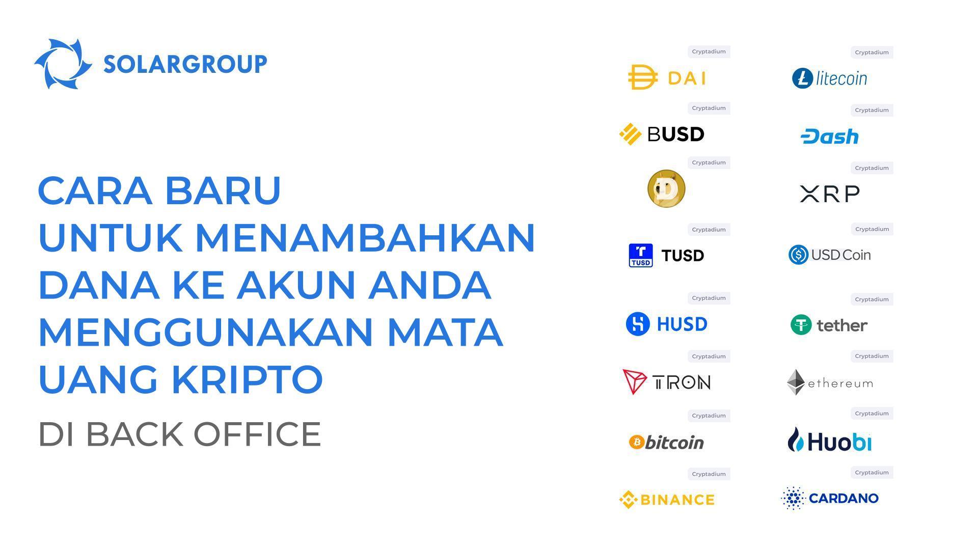 Cara baru untuk menambahkan dana ke akun Anda menggunakan mata uang kripto di back office