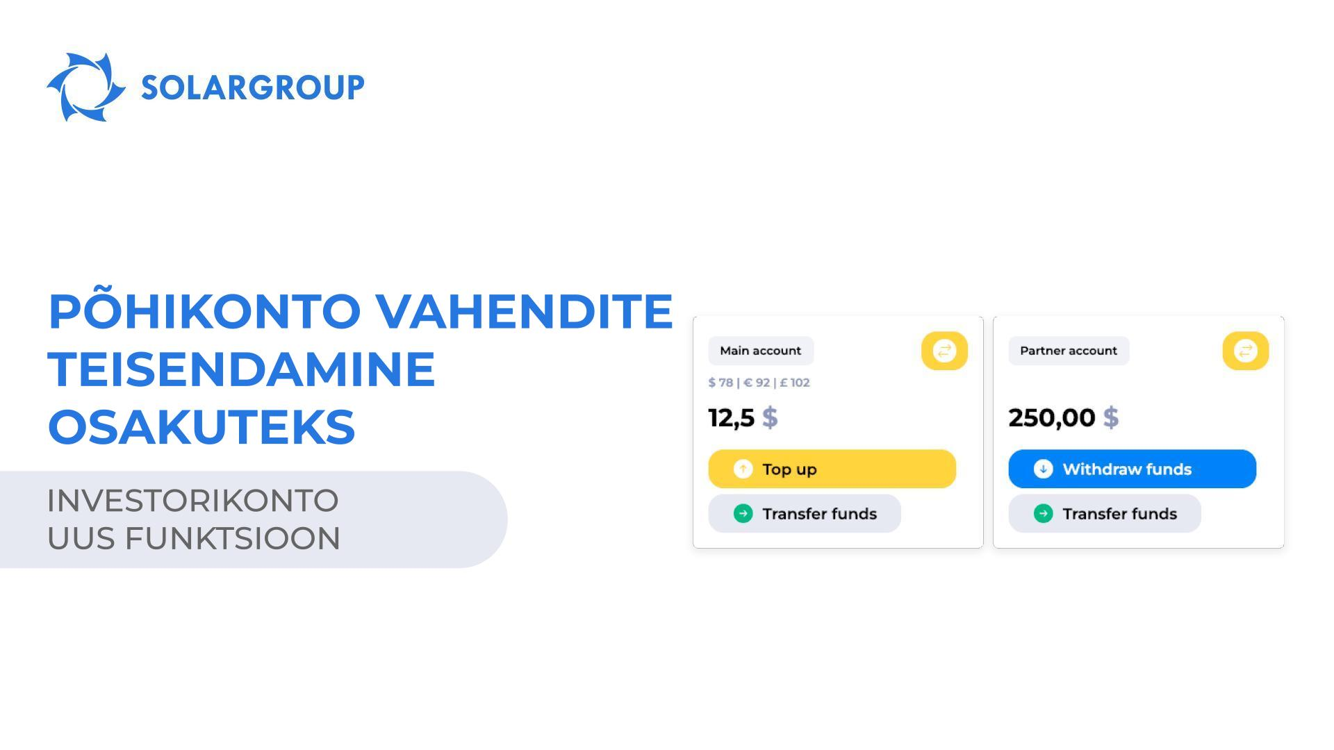 Investorikonto uus funktsioon: põhikonto vahendite teisendamine osakuteks