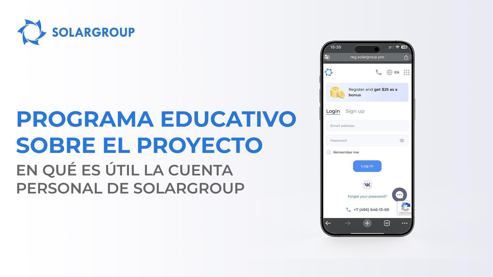 Programa educativo sobre el proyecto: en qué es útil la cuenta personal de SOLARGROUP