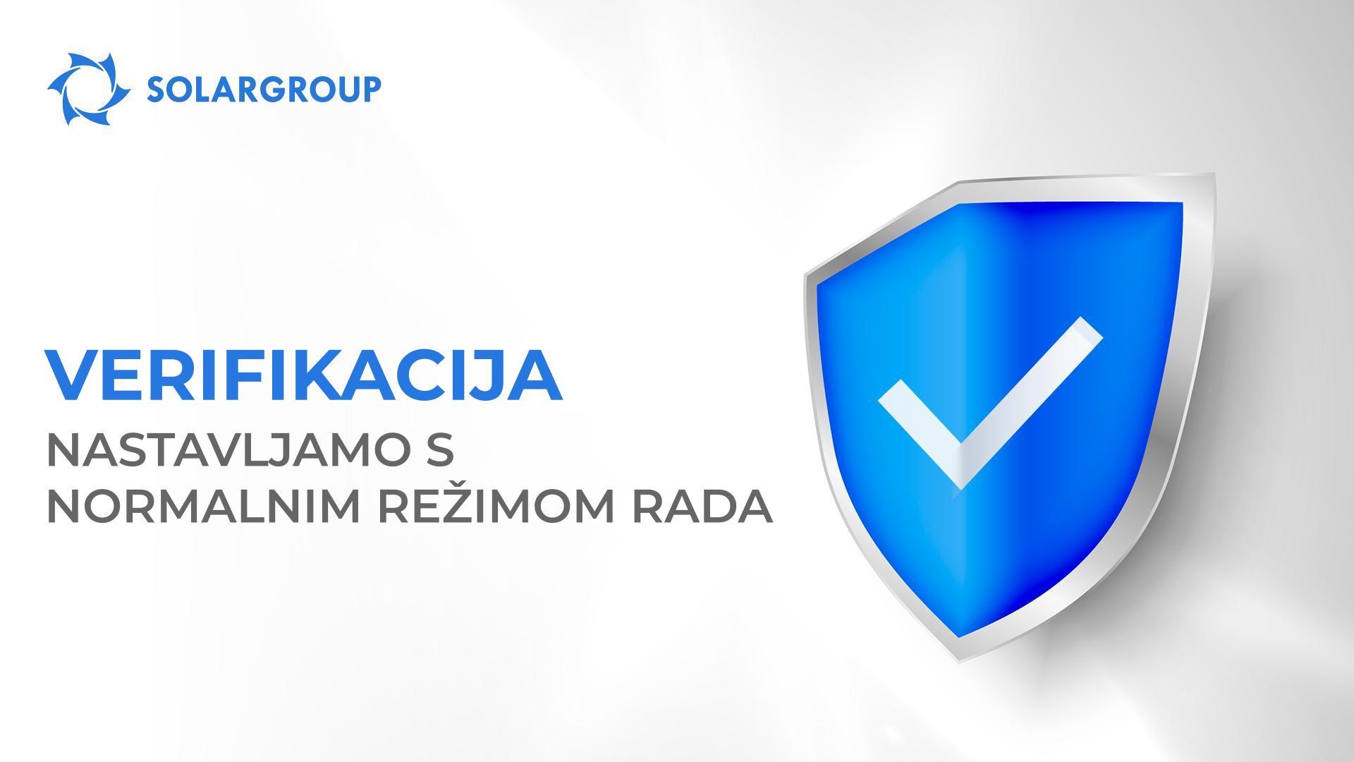 Proces verifikacije SOLARGROUP vratio je prijašnje rokove verifikacije zahtjeva