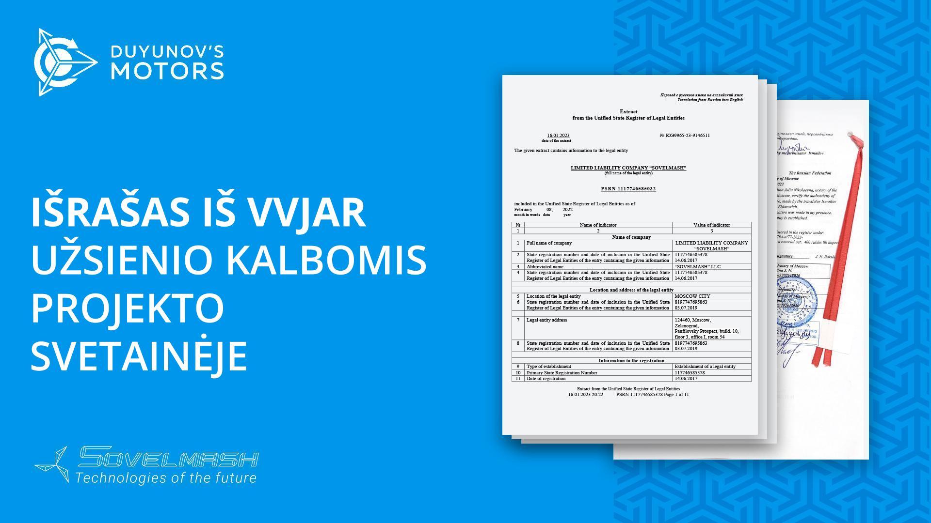 Išrašas iš VVJAR su vertimu paskelbtas projekto svetainėje