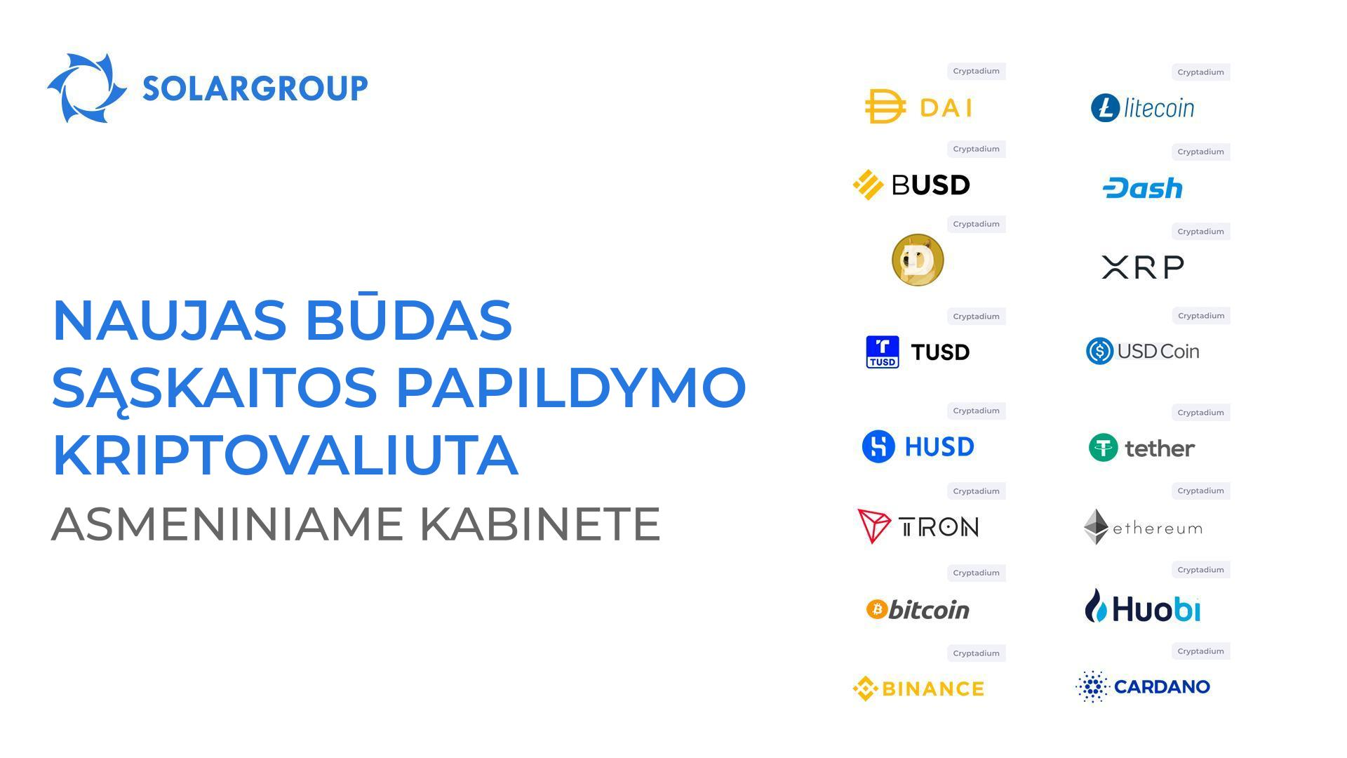 Naujas sąskaitos papildymo būdas kriptovaliuta asmeniniame kabinete