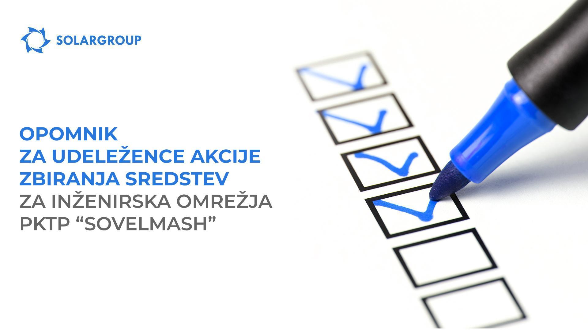 Opomnik za udeležence akcije v podporo inženirskim omrežjem PKTP "Sovelmash"