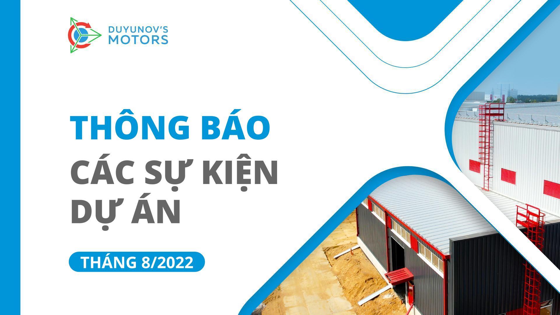 Các sự kiện chính của dự án: Thông báo tháng 8