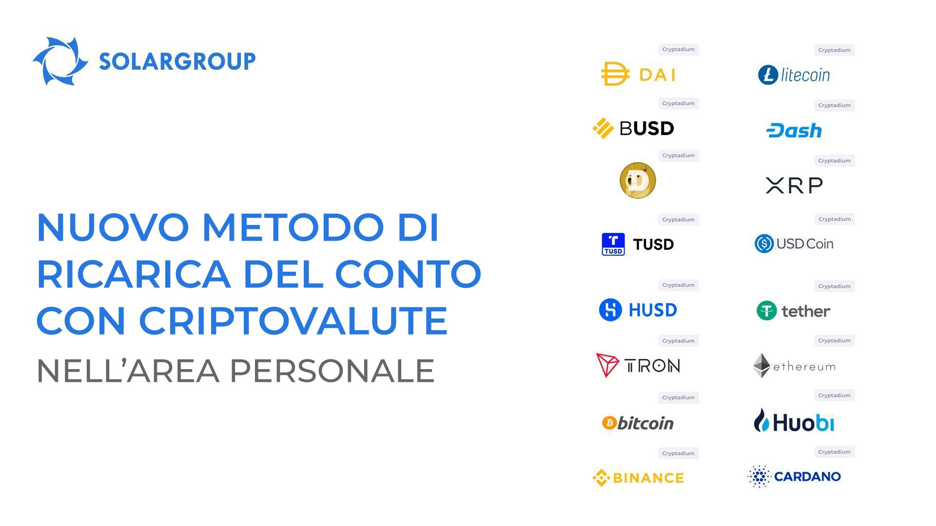 Nuovo metodo di ricarica per la ricarica del conto con criptovaluta nell'area personale