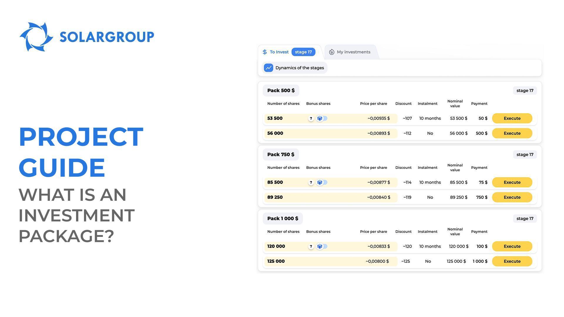 Project guide. What is an investment package?