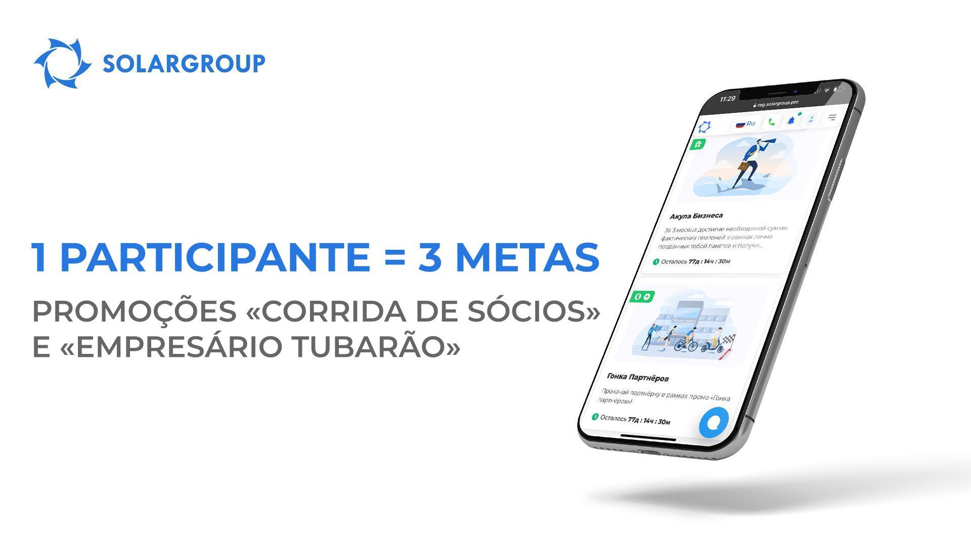 As promoções "Corrida de Sócios" e "Empresário Tubarão": 1 participante = 3 metas