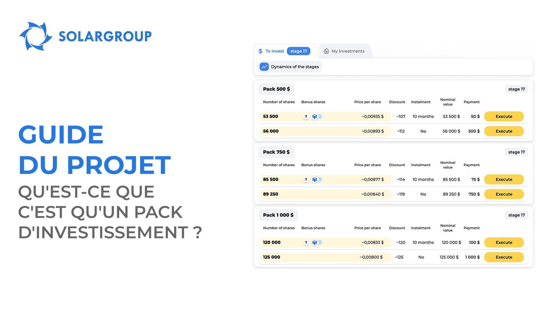 Guide du projet. Qu'est-ce que c'est qu'un pack d'investissement ?