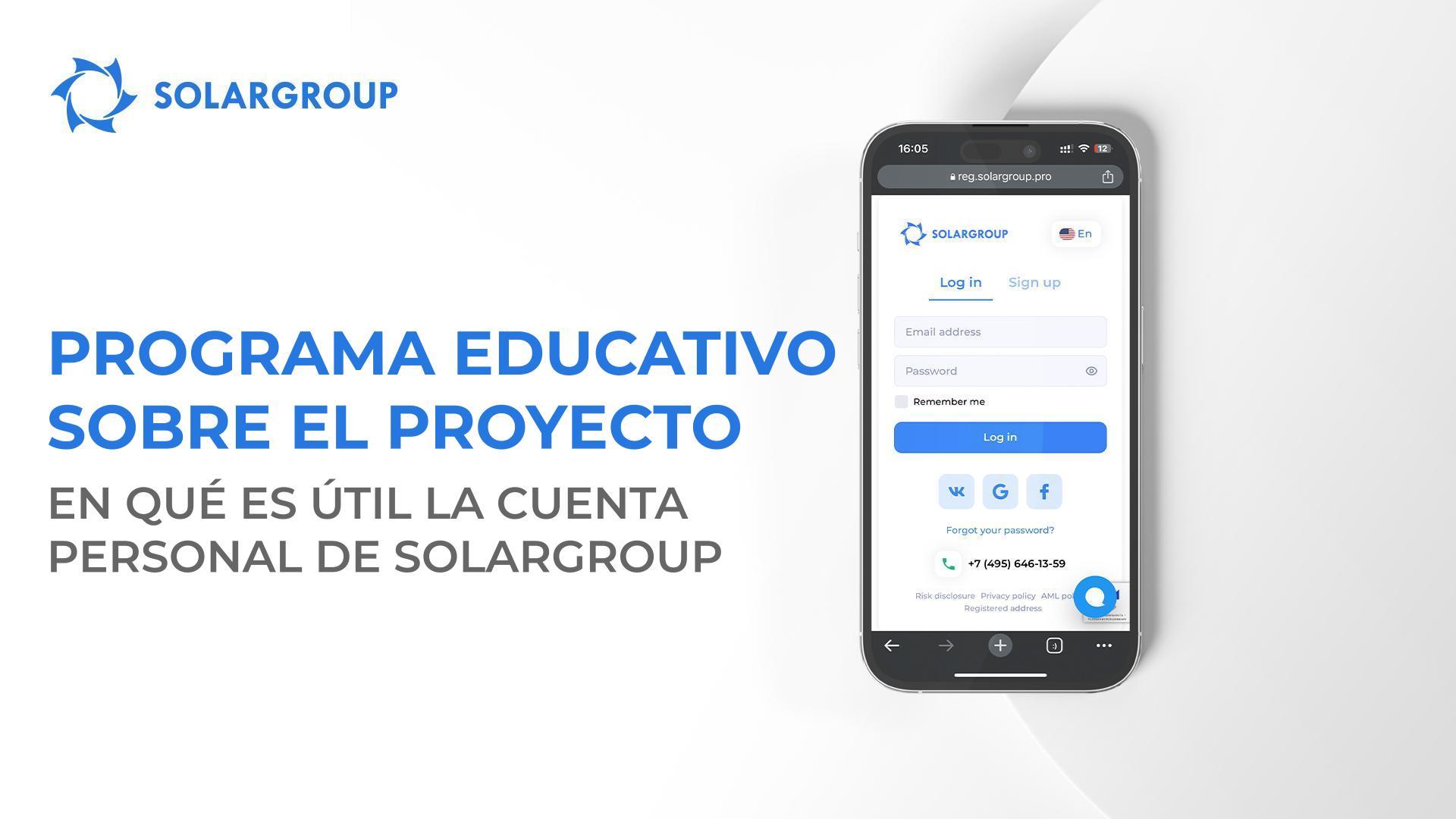 Programa educativo sobre el proyecto: en qué es útil la cuenta personal de SOLARGROUP