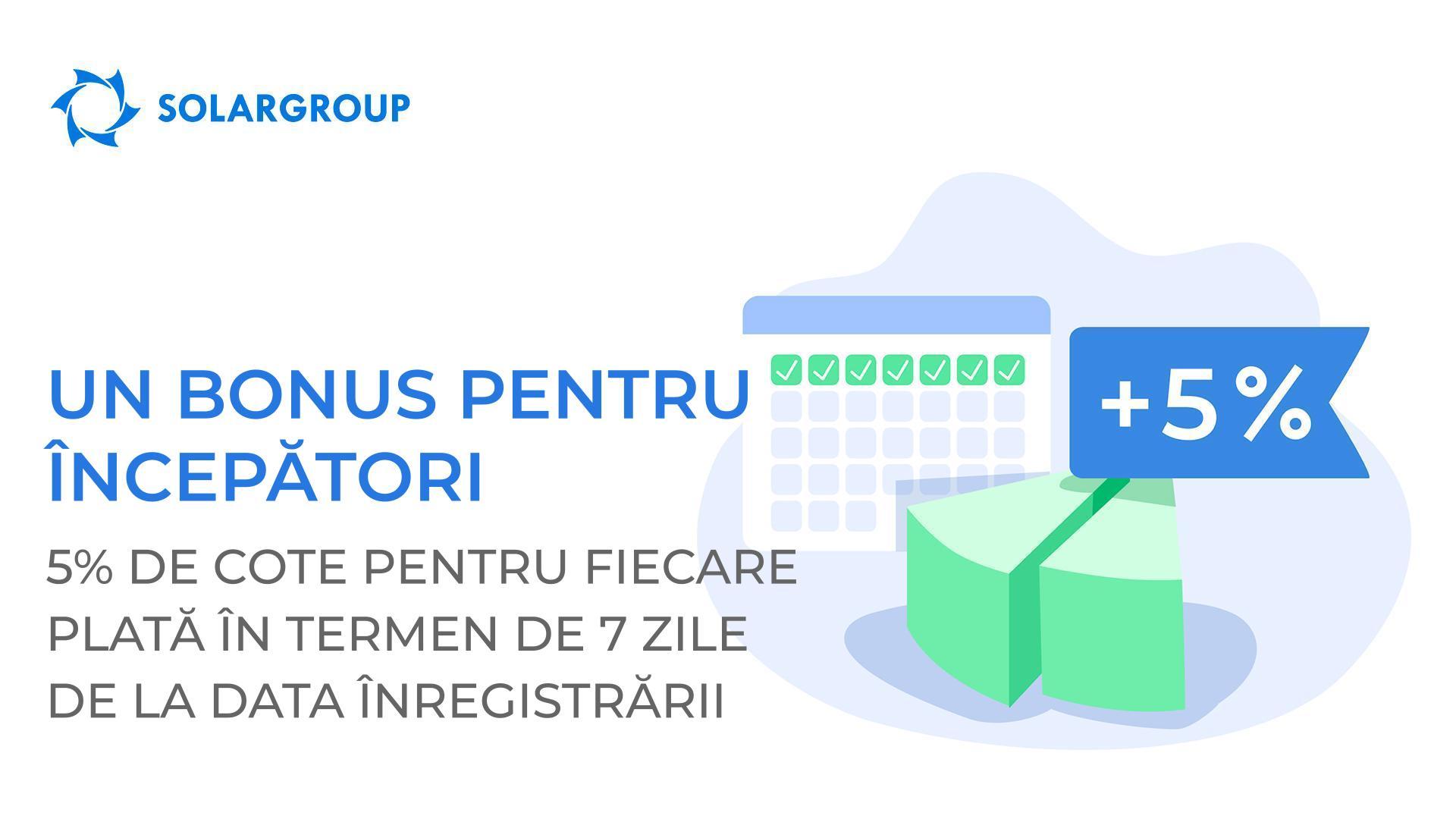 Un bonus pentru începători: vă dăruim 5% de cote pentru fiecare plată în termen de 7 zile de la înregistrare
