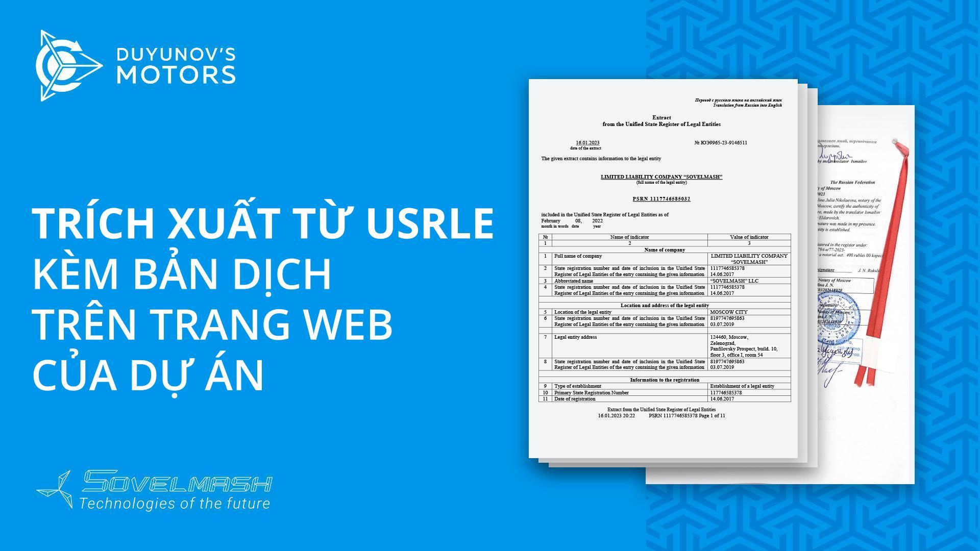 Đoạn trích từ Sổ Đăng ký Pháp nhân Nhà nước Thống nhất kèm bản dịch đã được xuất bản trên trang web của dự án