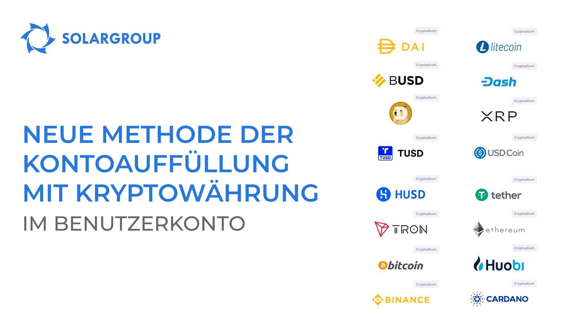 Neue Methode der Kontoauffüllung mit Kryptowährung