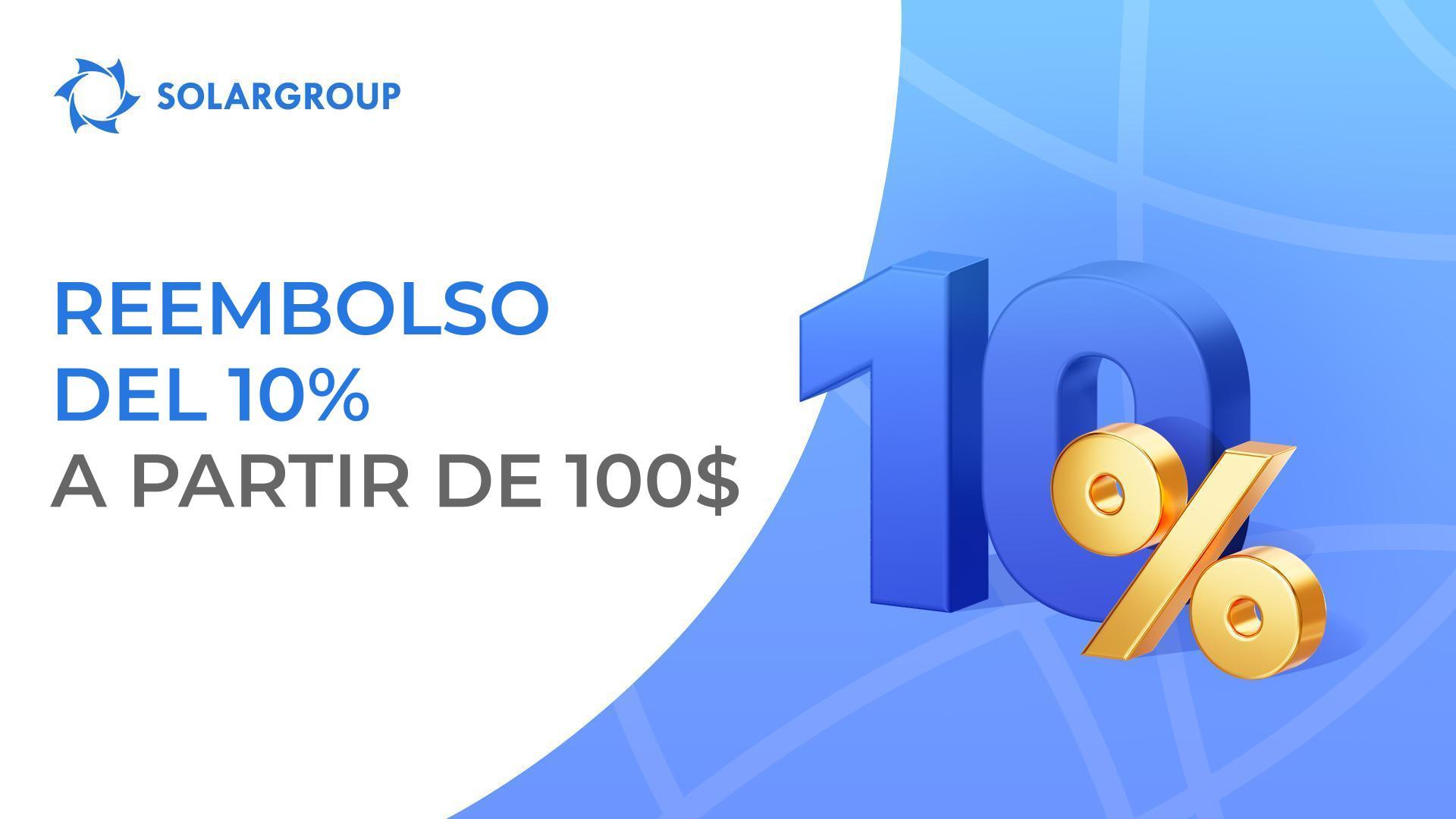 Reciba 10$ de reembolso por cada 100$ de pagos al adquirir un nuevo paquete