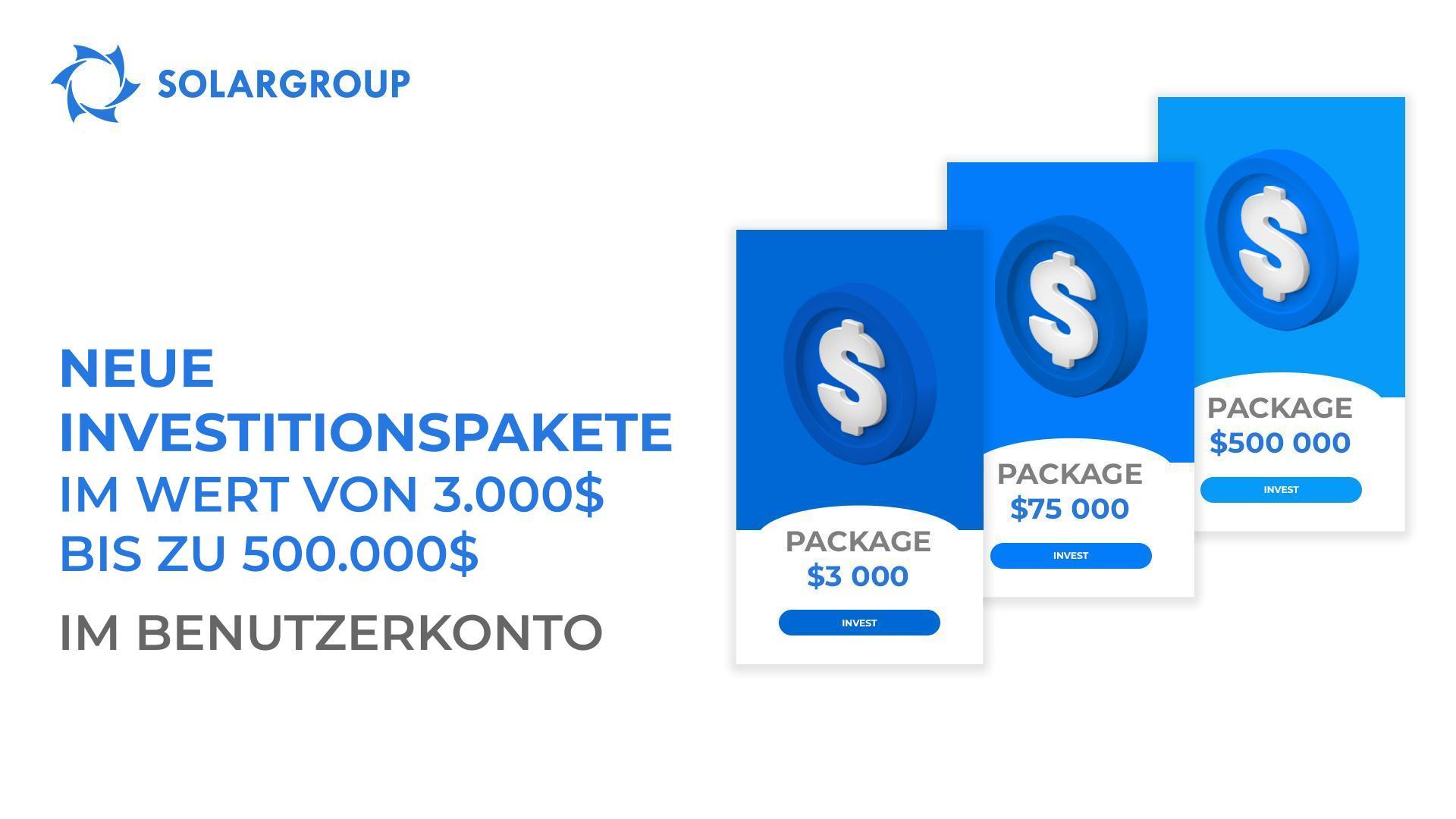 Im Benutzerkonto sind neue Investitionspakete verfügbar