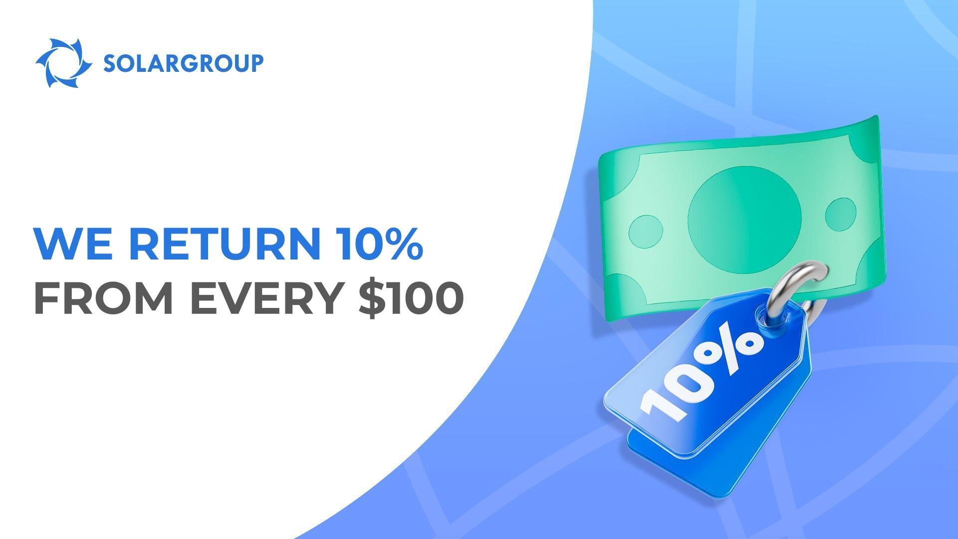 10% cashback: purchase new packages and receive money back from every payment