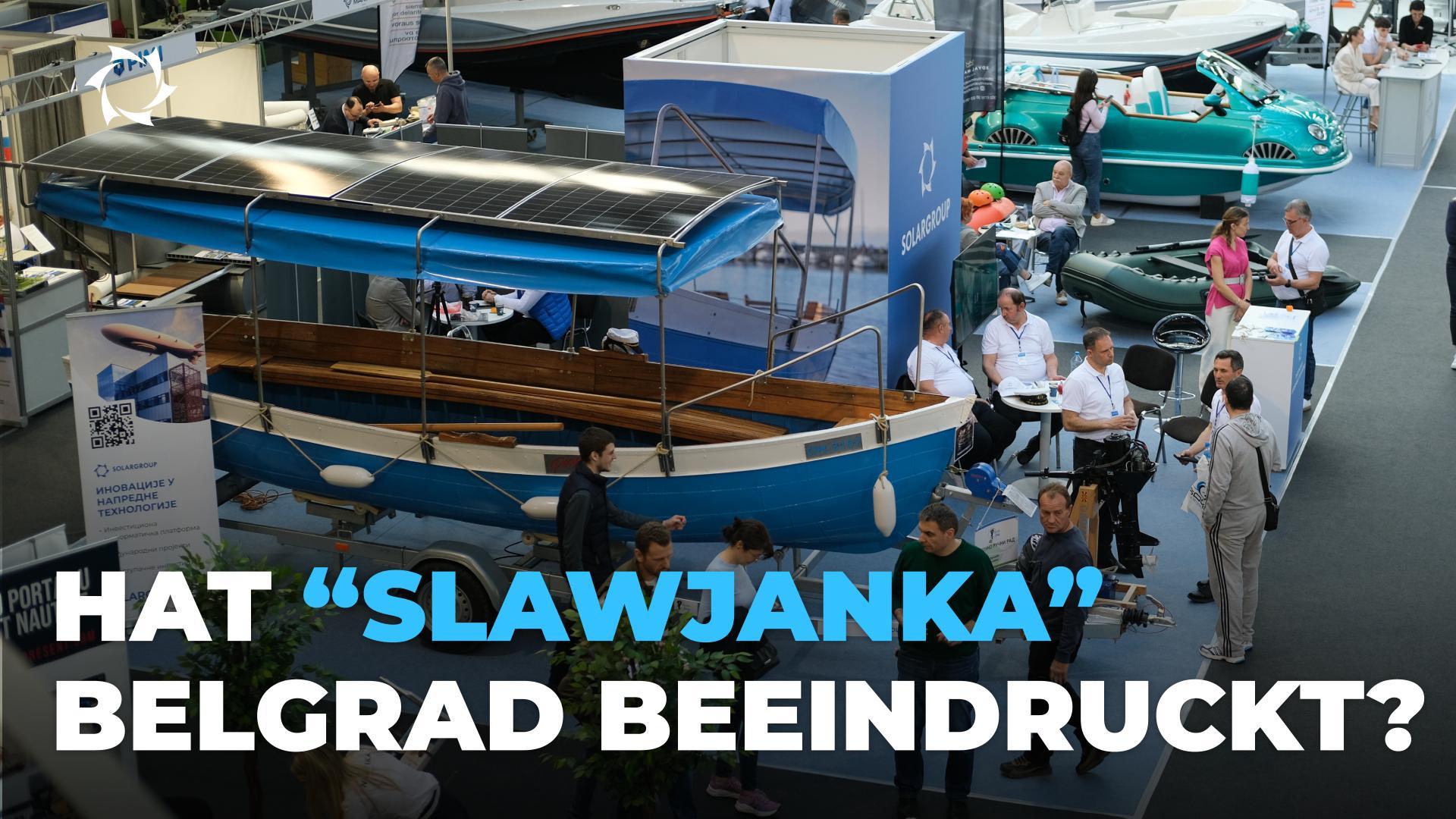Das Solarboot mit dem "Slawjanka"-Motor aus der Sicht der Teilnehmer der Austellung "Nautika"
