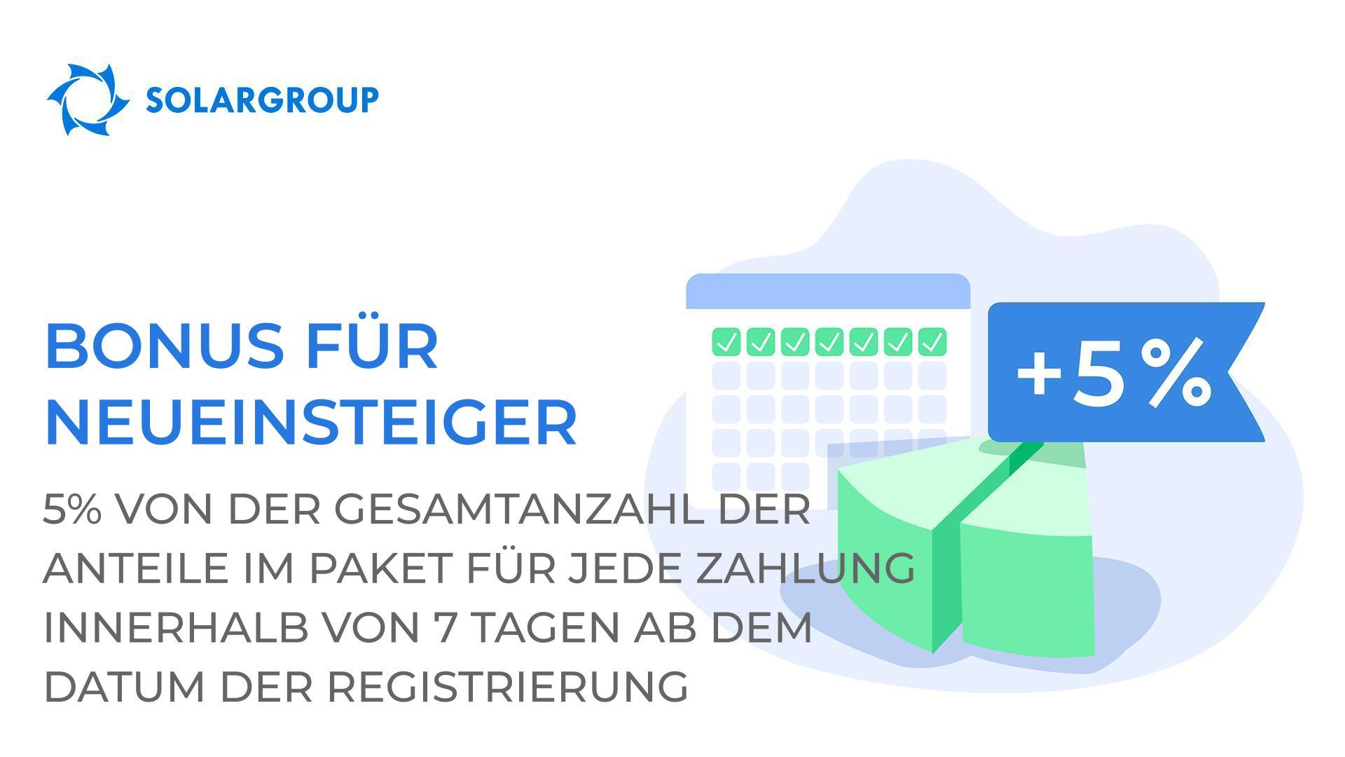 Bonus für Neueinsteiger: +5% für jede Zahlung innerhalb von 7 Tagen nach der Registrierung als Geschenk