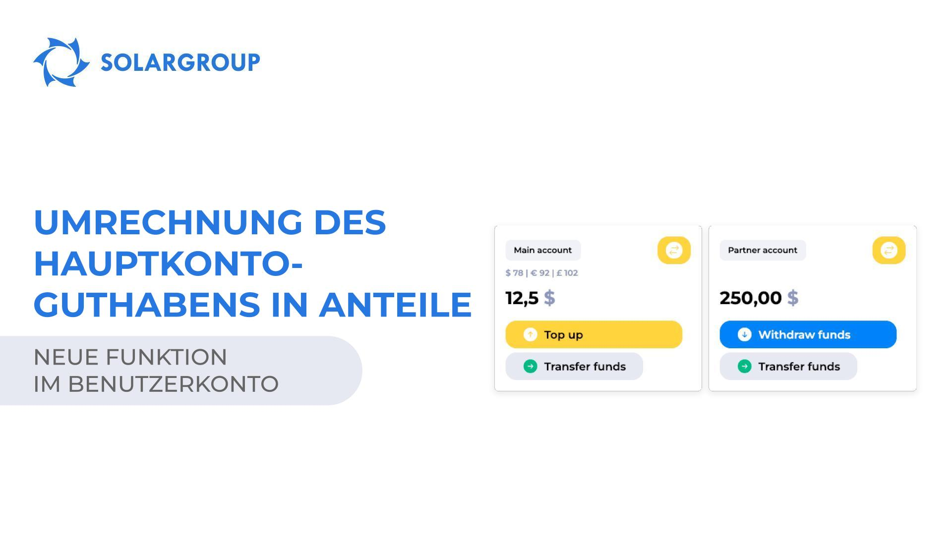 Neue Funktion im Benutzerkonto: Umrechnung von Hauptkonto-Guthaben in Anteile