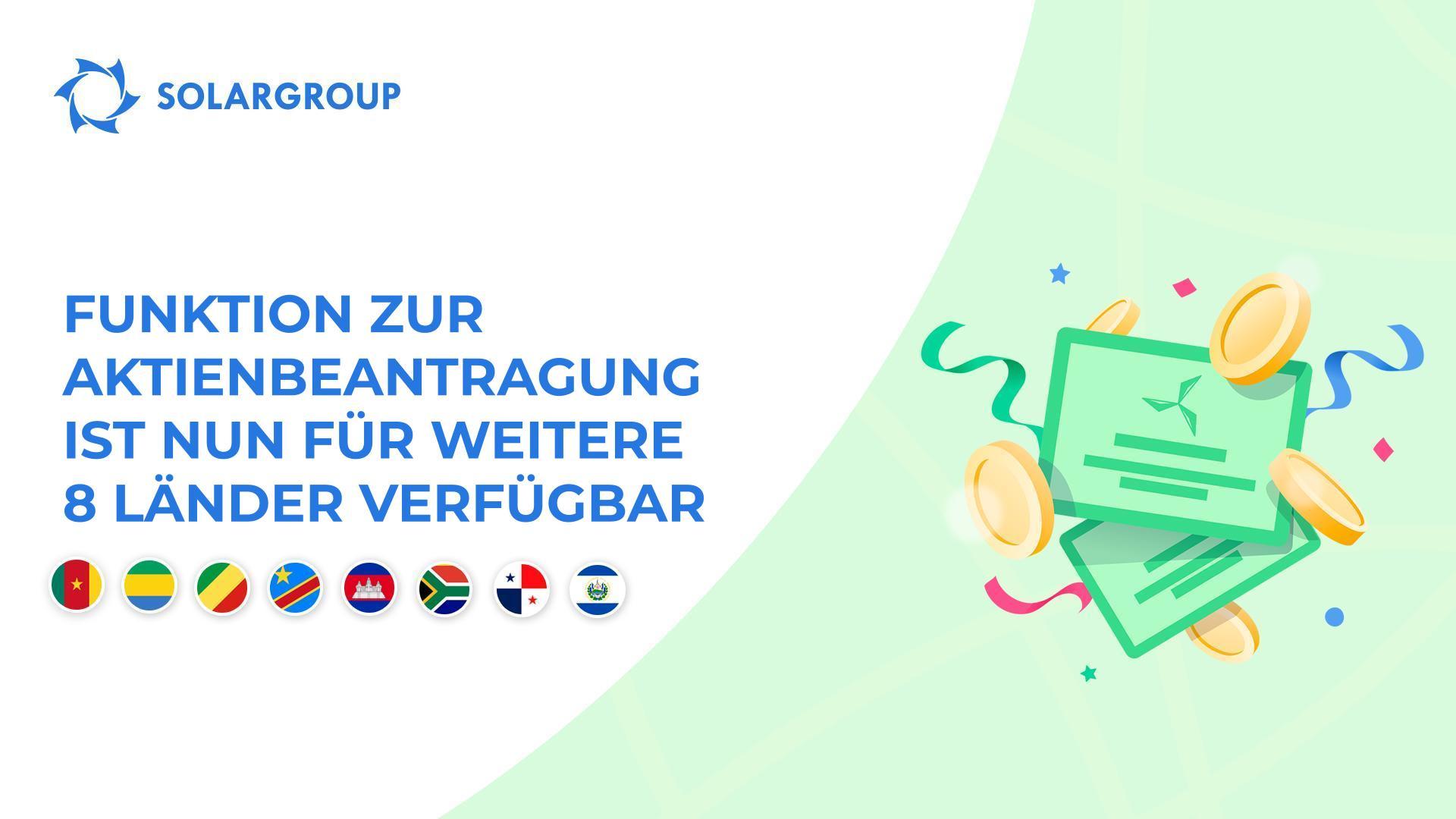 Die Funktion zur Aktienbeantragung steht Investoren aus den folgenden Ländern zur Verfügung: Kamerun, Gabun, Republik Kongo, Demokratische Republik Kongo, Kambodscha, Südafrika, Panama, El Salvador