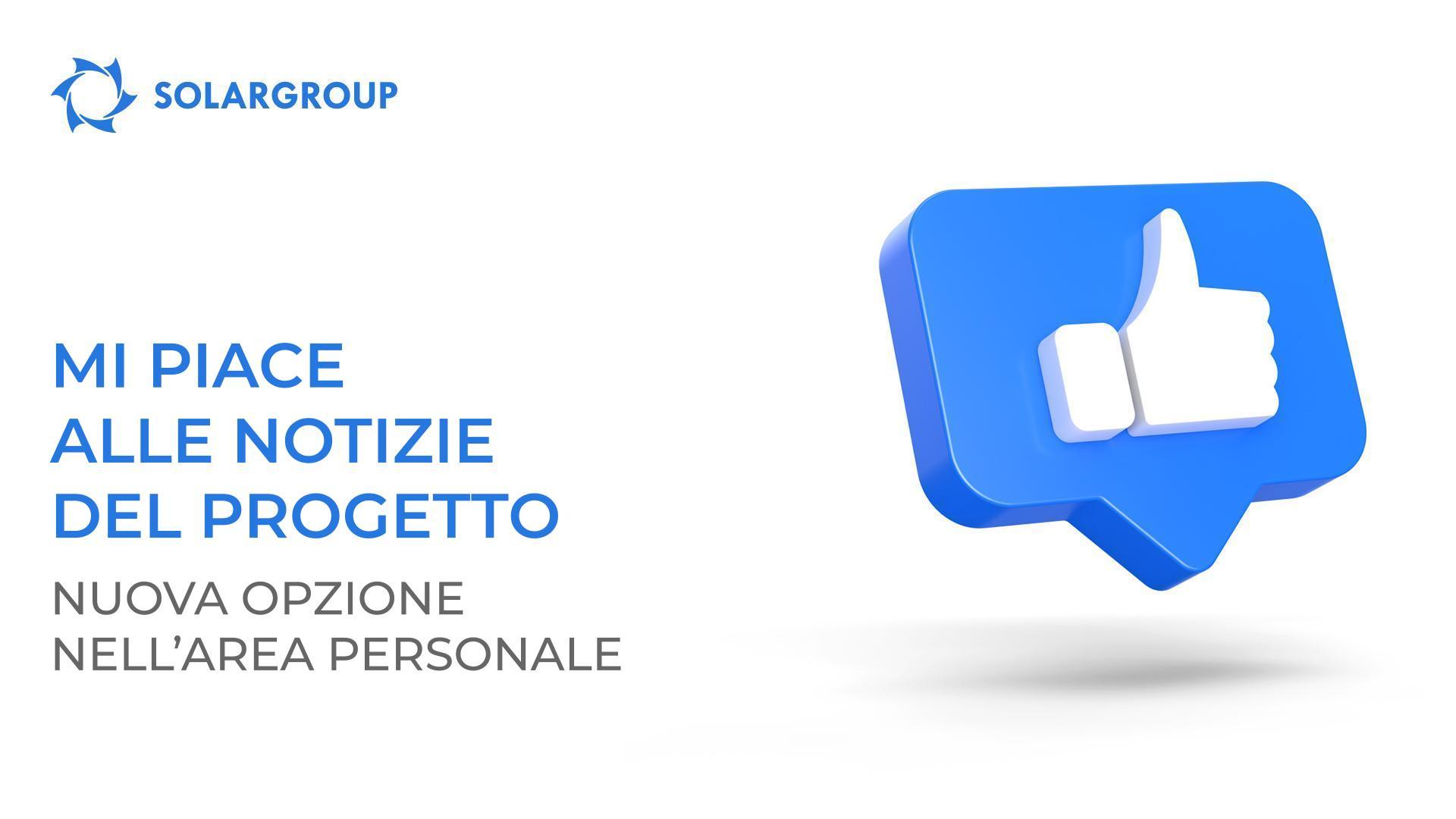 Like alle notizie del progetto: nuova opzione nell'area personale