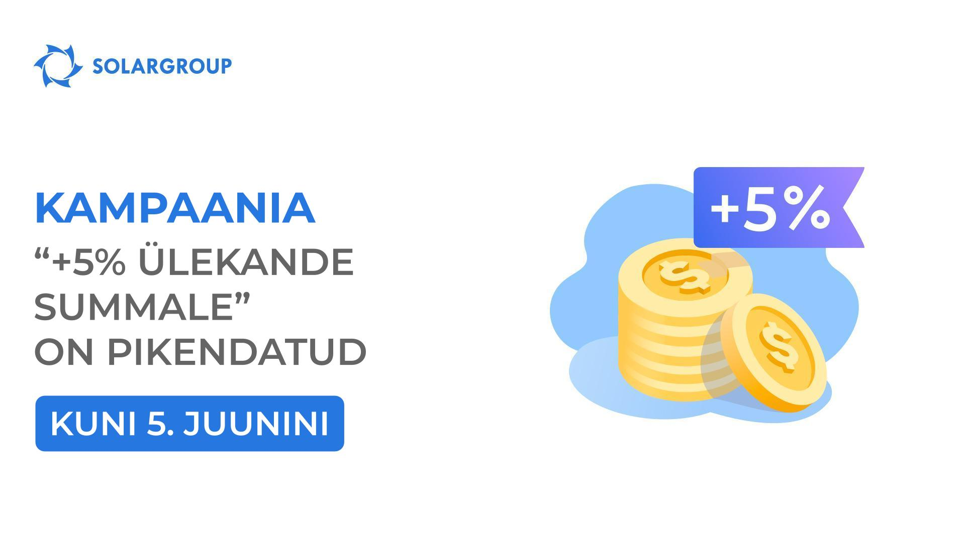 Kampaania "+5% ülekande summale" on pikendatud kuni 5. juunini