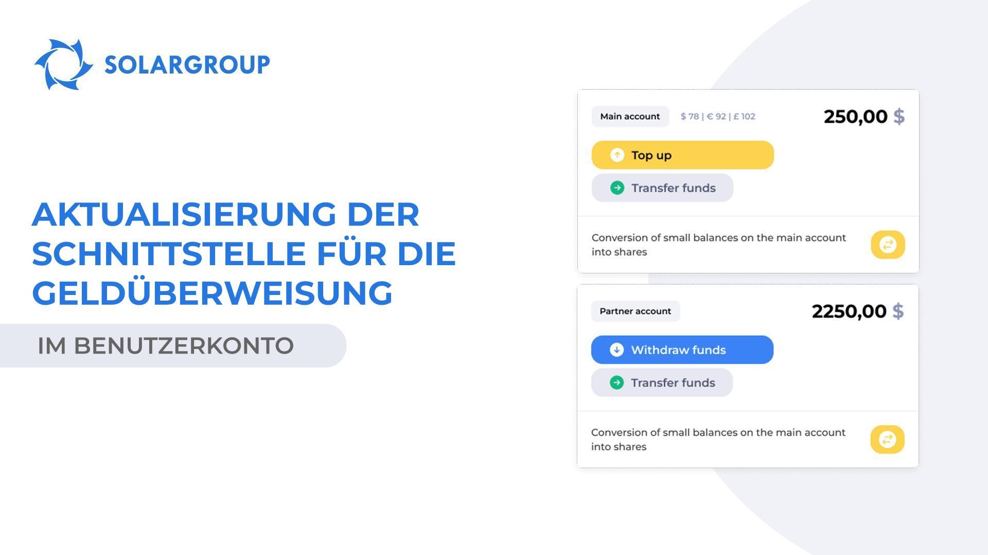 Aktualisierung der Benutzerschnittstelle für Geldüberweisungen im Benutzerkonto